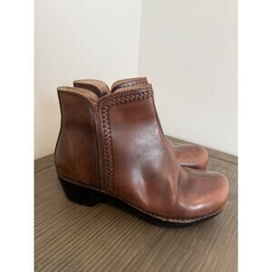 DANSKO Scout Brown Leather Ankle Boots Clog Braid Booties Comfort 38 US Sz 7.5 8